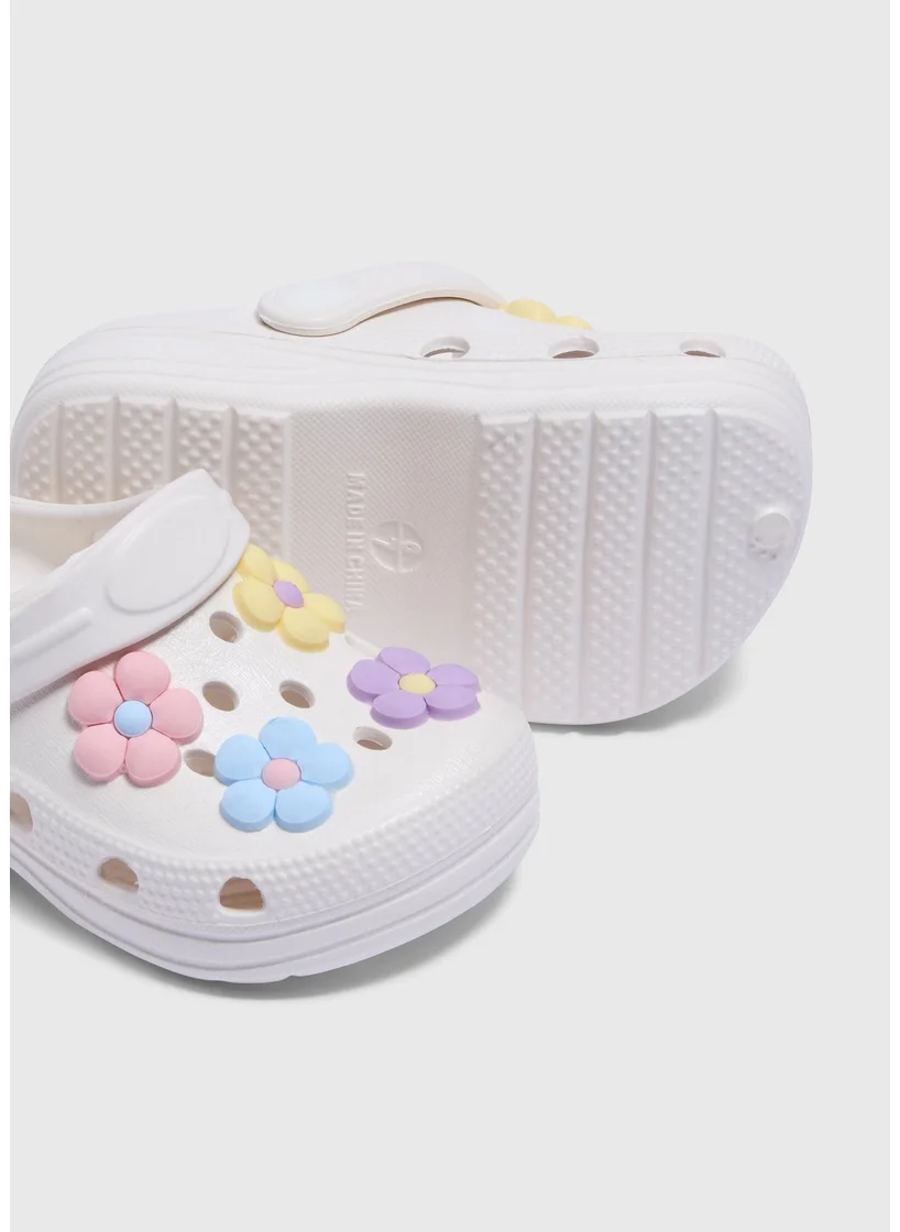 Matalan Girls Cream Daisy Badge Clogs