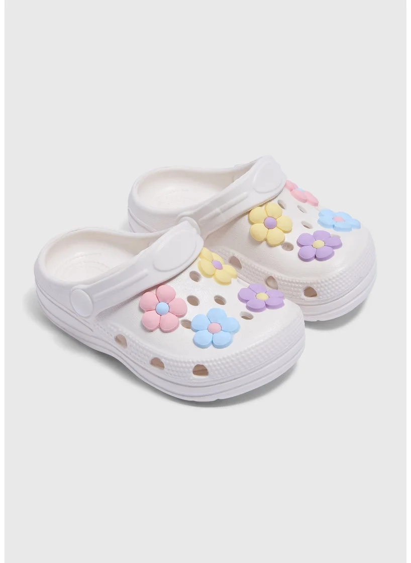 Matalan Girls Cream Daisy Badge Clogs