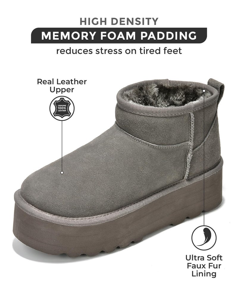Project Cloud 100% Genuine Leather Ankle Boots for Women - Anti-Slip Memory Foam Insole Womens Boots - Lightweight Winter Womens Shoes, Ankle Booties for Women (Huggy, Grey, 8) - Image 2