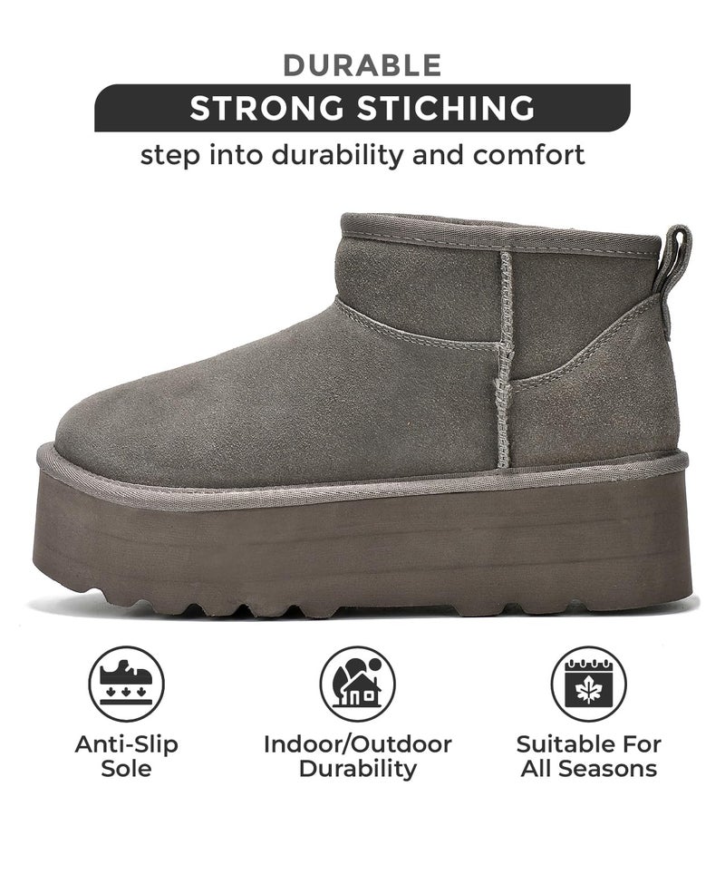 Project Cloud 100% Genuine Leather Ankle Boots for Women - Anti-Slip Memory Foam Insole Womens Boots - Lightweight Winter Womens Shoes, Ankle Booties for Women (Huggy, Grey, 8) - Image 3