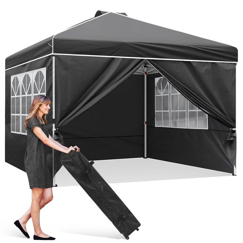 Seadra Seadra Gazebo 3 x 3 m Folding Waterproof with 4 Walls Garden Gazebo AntiUV 50 Outdoor Gazebo Durable Closed Tent for Markets Parties Marquee with Wheeled Bag Black Best Windproof 