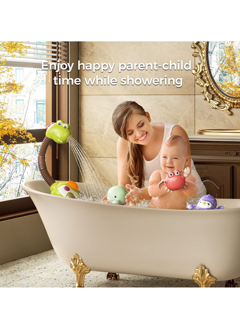 SYOSI - Baby Bath Toy with Shower Head and 3 Wind Up Toys, Dinosaur Water Spray Squirt Shower Faucet and Bathtub Water Pump, Summer Essentials for Toddlers, Infants, and Kids - Image 1