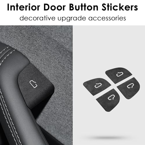 TSTESE 4PCS Door Open Button Stickers Compatible with Tesla Model 3 Highland Model Y Juniper 2024 2025 Suede Sticker Wrap Decor Interior Accessories Door Lock Switch Trim Decorations Stickers (Black) - Image 4