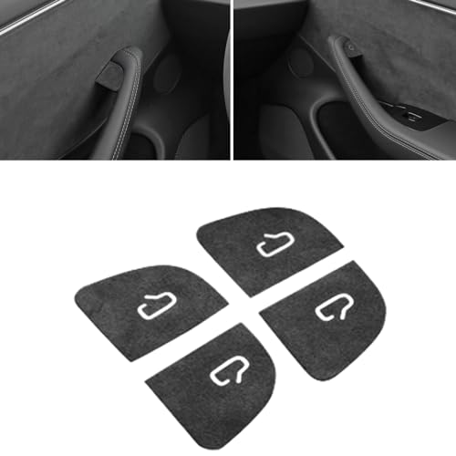 TSTESE 4PCS Door Open Button Stickers Compatible with Tesla Model 3 Highland Model Y Juniper 2024 2025 Suede Sticker Wrap Decor Interior Accessories Door Lock Switch Trim Decorations Stickers (Black) - Image 5