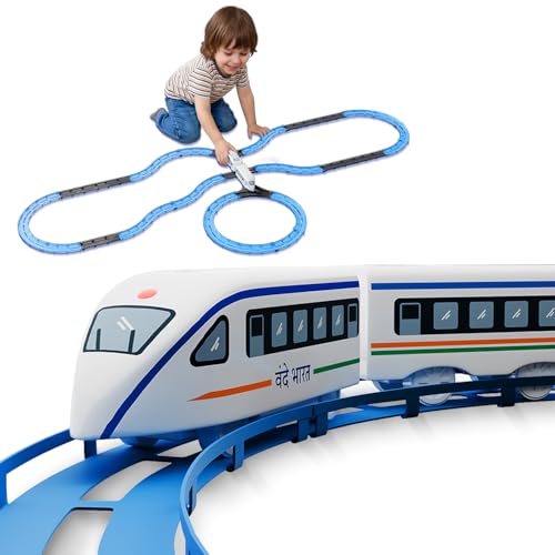 Lifelong Vande Bharat Toy Train 43 Pcs Track Set for Kids, Electric Toy Train Set, 2 AAA Battery Toy Train, Lights & Sounds, Multi-Layout Train Track Toy Train Set for Kids 1-8 Yrs (LLCRCT02) - Image 1