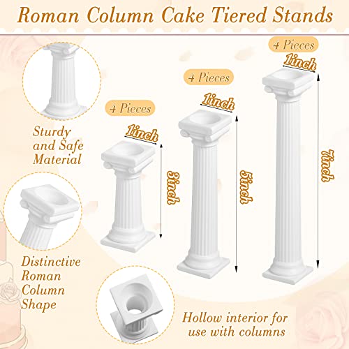 Suclain 27-Piece Cake Tier Stacking Kit - Includes 12 Roman Columns (3 Sizes), 6 Cake Boards (12/16/20cm), and 9 Dowel Rods for Wedding and Tiered Cakes - Image 2