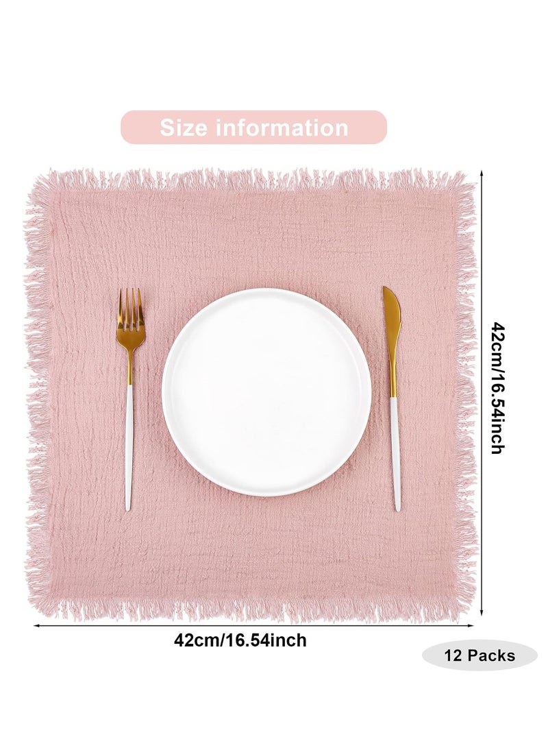 أم جي زي 12 قطعة من مناديل قماشية من القطن والكتان، مناديل قماشية مصنوعة يدويًا مع هامش، مناديل عشاء زفاف ناعمة من القماش مربعة الشكل مع هامش لحفلات العشاء والحفلات وحفلات الزفاف وحفلات الزفاف باللون الوردي الباهت - Image 2