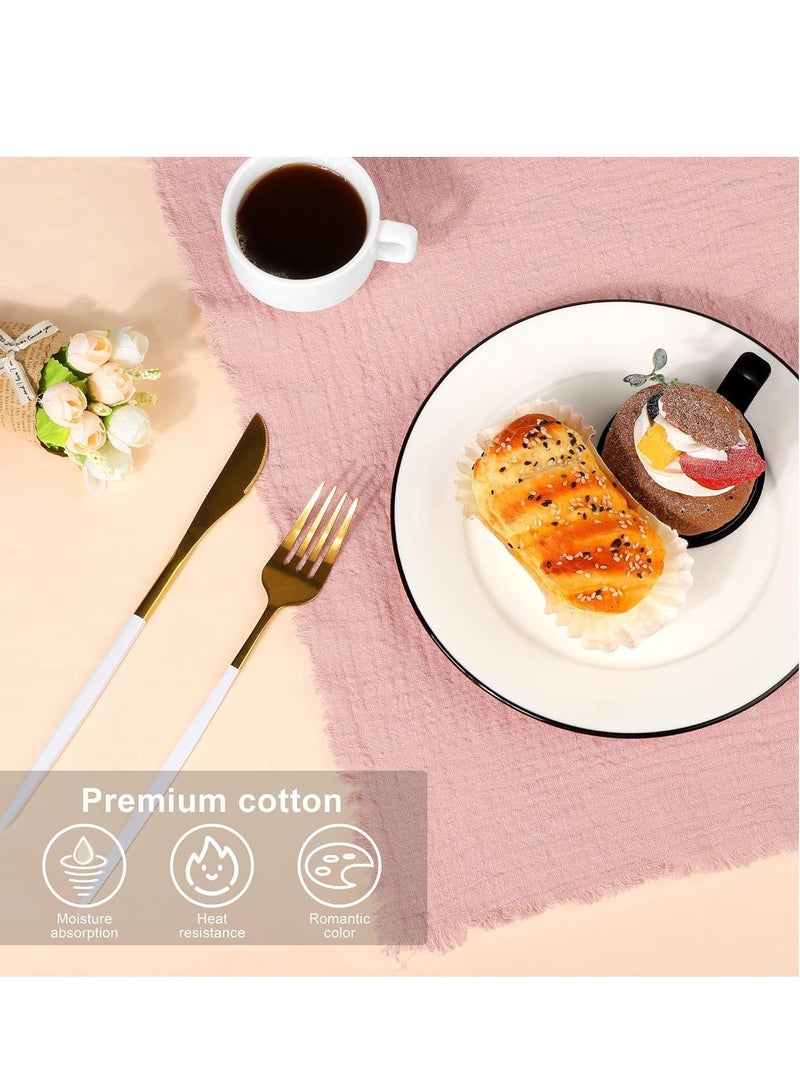 أم جي زي 12 قطعة من مناديل قماشية من القطن والكتان، مناديل قماشية مصنوعة يدويًا مع هامش، مناديل عشاء زفاف ناعمة من القماش مربعة الشكل مع هامش لحفلات العشاء والحفلات وحفلات الزفاف وحفلات الزفاف باللون الوردي الباهت - Image 3