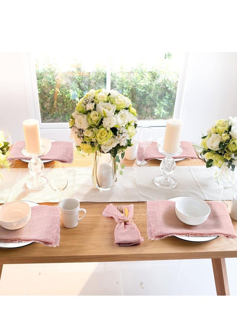 أم جي زي 12 قطعة من مناديل قماشية من القطن والكتان، مناديل قماشية مصنوعة يدويًا مع هامش، مناديل عشاء زفاف ناعمة من القماش مربعة الشكل مع هامش لحفلات العشاء والحفلات وحفلات الزفاف وحفلات الزفاف باللون الوردي الباهت - Image 5