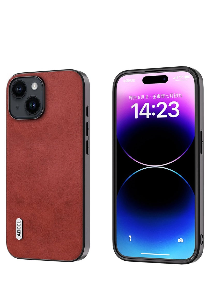 GULFLINK PU Leather Case Slim Luxury Business Non-Slip Grip Rugged Shockproof Full Body Protective Case for iPhone 15 Plus Red - Image 1