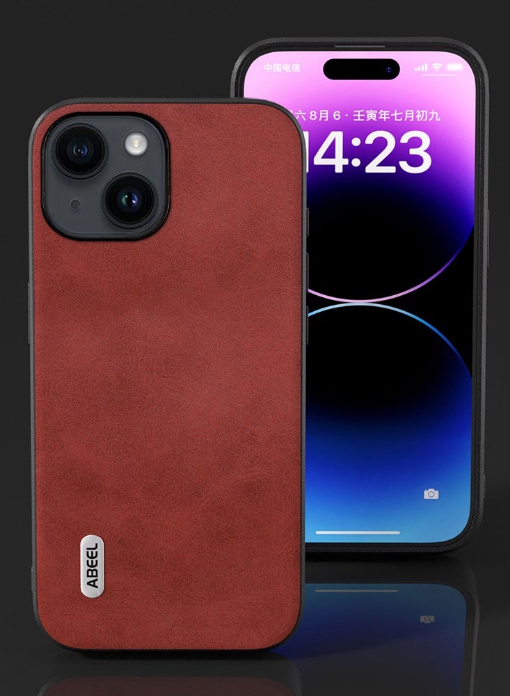 GULFLINK PU Leather Case Slim Luxury Business Non-Slip Grip Rugged Shockproof Full Body Protective Case for iPhone 15 Plus Red - Image 3