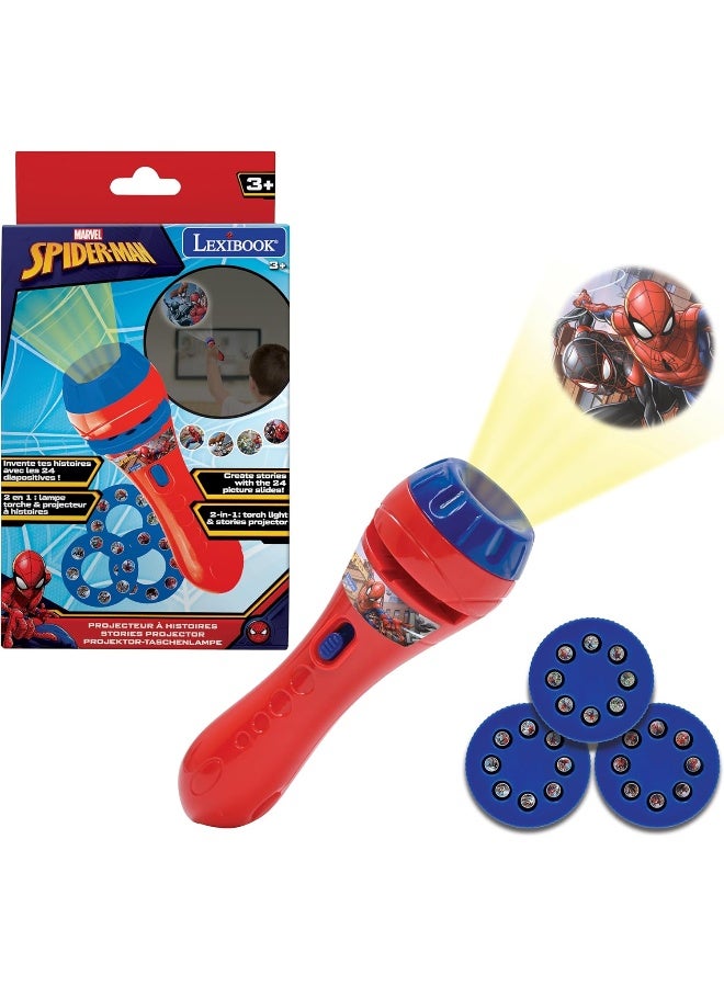 Lexibook Spider-Man Stories Projector Torch Light LTC050SP for Kids, Interactive Storytelling Projector with 3 Discs and 24 Images, Create Your Own Adventure Stories, Portable Night Light Projector Toy for Boys and Girls, Blue/Red Marvel Spider-Man Projector Lamp - Image 1