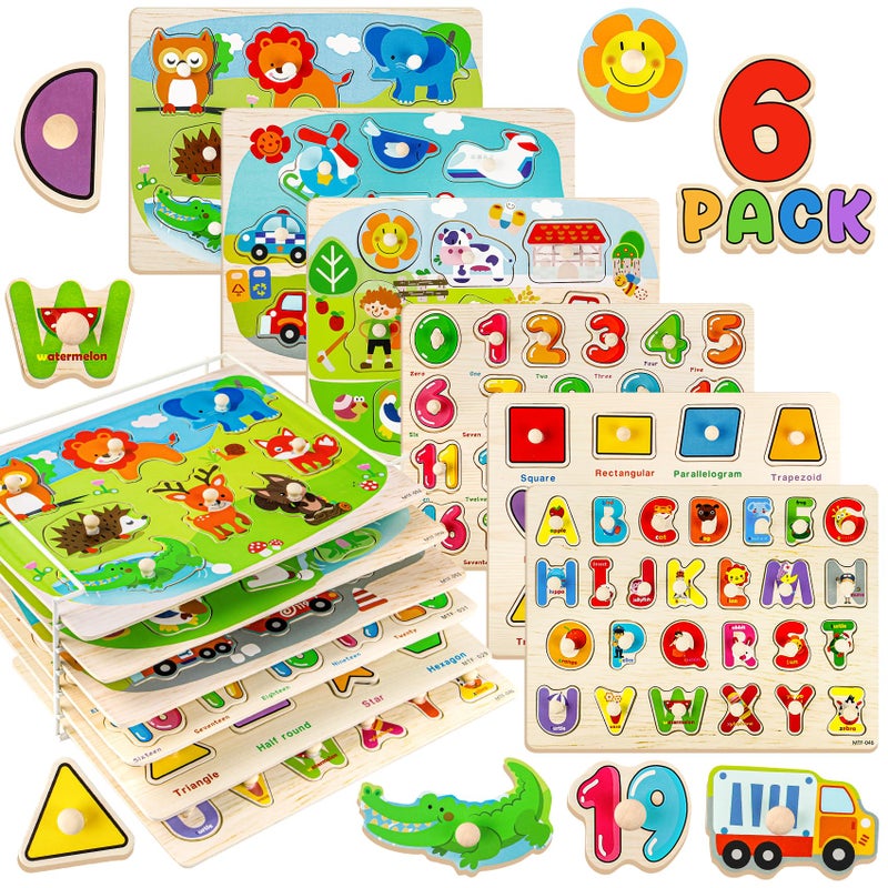 Attmu Wooden Puzzles for Toddlers 6 Pcs Alphabet Puzzle ABC Shape Number Animal Farm Puzzle Learning Toys for Kids Preschool Educational Activities Toddler Gift Toys for Girls Boys Christmas Easter - Image 3