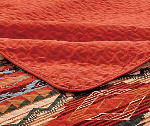 Rugs 4 Less Rustic Western Native American Quilt Bedspread Coverlet Bedding Set in Modern Southwest Tribal Patterns in Soft Beige Brown Turquoise Blue Copper Burnt Orange & Rust Colors - Arizona (Full/Queen) - Image 2