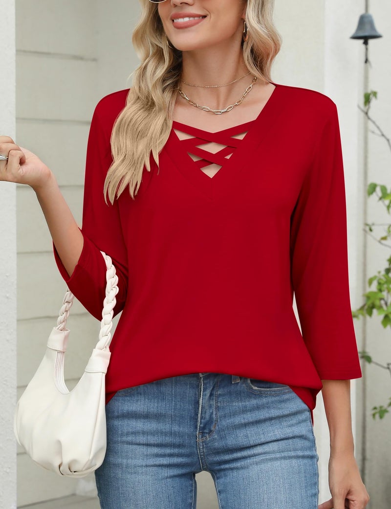 Rapbin Trendy Tops for Women 2026 Red Blouse Elegant Shirt Womens Tee Shirts Loose Fit Trendy Spring Outfits for Women 2026 M - Image 5