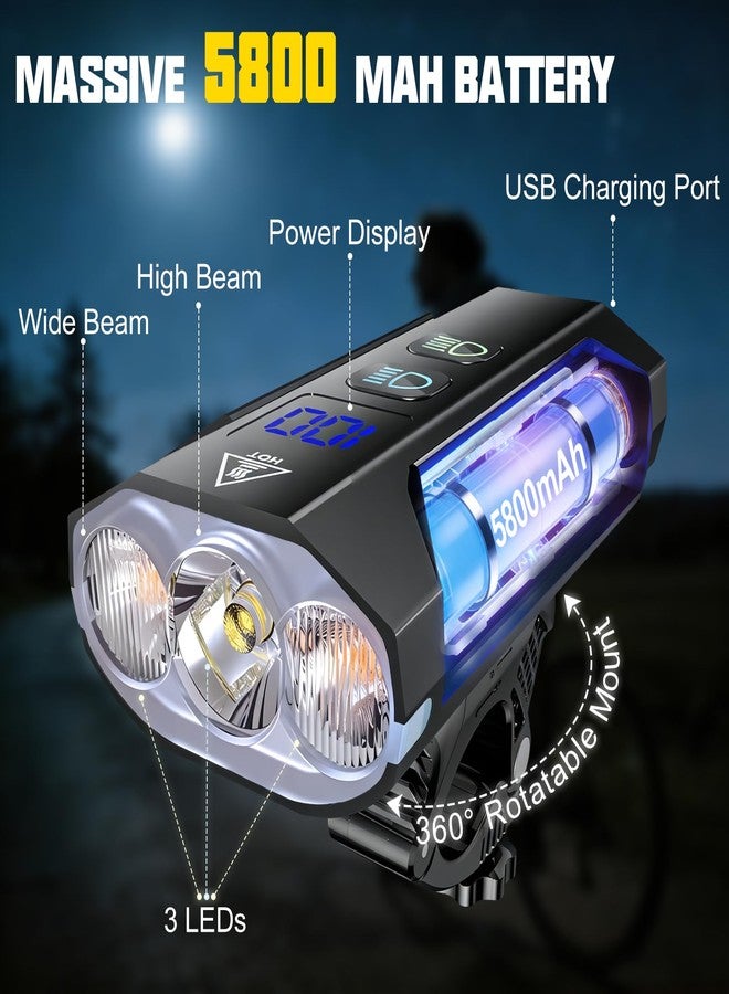 JYFJYF Bike Lights for Night Riding - 8000 Lumens Super Bright Bicycle Headlight Taillight, 5800mAh Rechargeable Bicycle Light with LCD Power Display, Waterproof 13 Modes Mountain Road Bike Light Set - Image 4