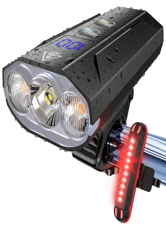 JYFJYF Bike Lights for Night Riding - 8000 Lumens Super Bright Bicycle Headlight Taillight, 5800mAh Rechargeable Bicycle Light with LCD Power Display, Waterproof 13 Modes Mountain Road Bike Light Set - Image 1