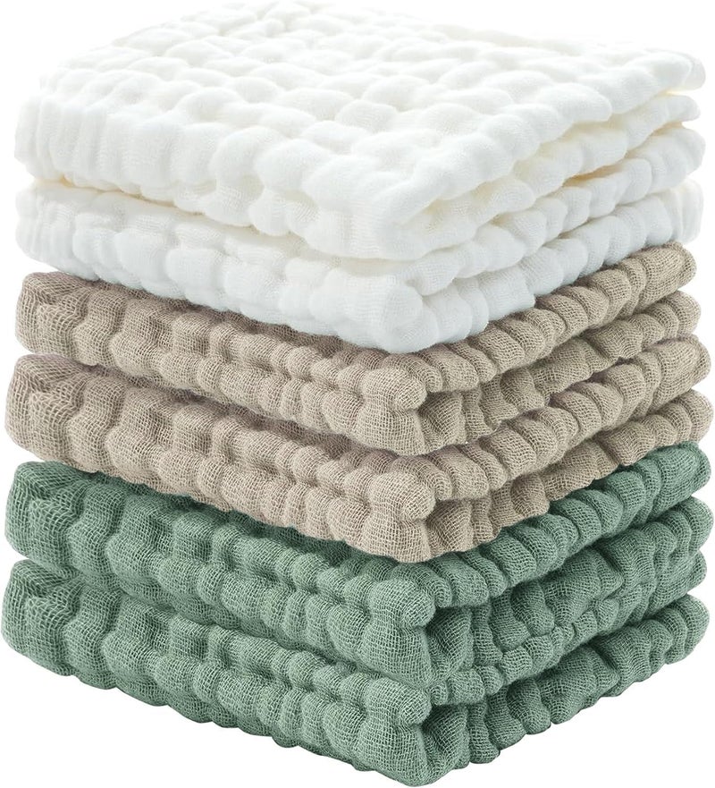 Cuddle Campus Baby Washcloths 6 Packs, Muslin Washcloths Baby,Cotton Burp Cloths, Extra Absorbent and Soft Wash Clothes for Newborns, 12x12 Inches - Image 1