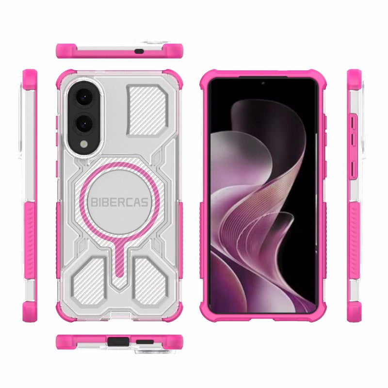 BIBERCAS For Samsung Galaxy S25 Edge 5G Transparent Color Series Magsafe Air Bag Shockproof Phone Case(Pink) - Image 2