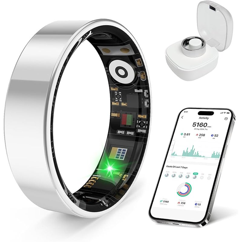 Arabest Smart Ring Health Tracker，Sleep, Exercise & Health Monitoring, iOS/Android Compatible, IP68 Waterproof, No Subscription, 5-Day Battery Life for Women & Men (Smooth Silver, 11) - Image 1