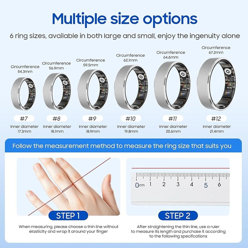 Arabest Smart Ring Health Tracker，Sleep, Exercise & Health Monitoring, iOS/Android Compatible, IP68 Waterproof, No Subscription, 5-Day Battery Life for Women & Men (Smooth Silver, 11) - Image 2