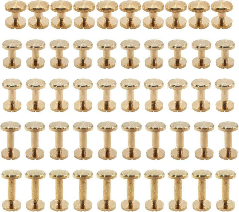 Slotted Binding Post Screws, 50 Pcs Brass Chicago Screws Kit, Perfect for DIY Leather Crafts, Assorted Sizes - Image 1