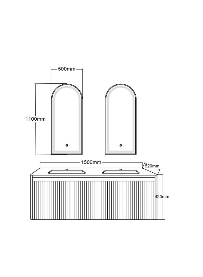 DANUBE HOME Milano Luxury And Modular Juie Vanity 2 Led Mirror Touch Switch With 2 Large Storage Drawer And 2 Ceramic Under Counter Wash Basin 1500*520*420Mm (2Ctns/Set) - Made In China  - Image 2