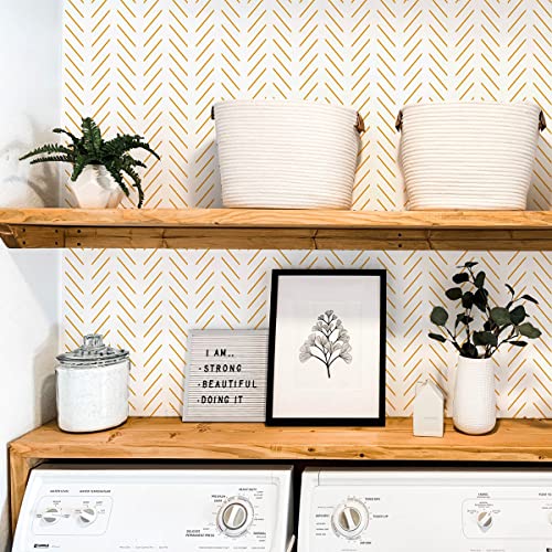 Erfoni Yellow and White Peel and Stick Wallpaper Modern Herringbone Wallpaper Bathroom 17.7inch x 393.7inch Geometric Removable Contact Paper Peel and Stick Self Adhesive Cabinet Wall Paper Waterproof - Image 4