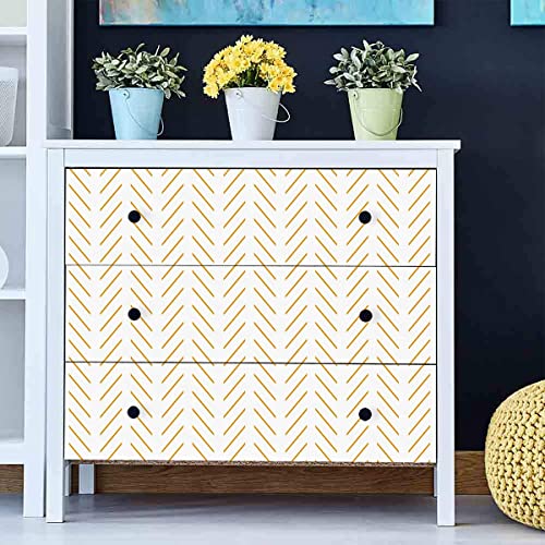 Erfoni Yellow and White Peel and Stick Wallpaper Modern Herringbone Wallpaper Bathroom 17.7inch x 393.7inch Geometric Removable Contact Paper Peel and Stick Self Adhesive Cabinet Wall Paper Waterproof - Image 3