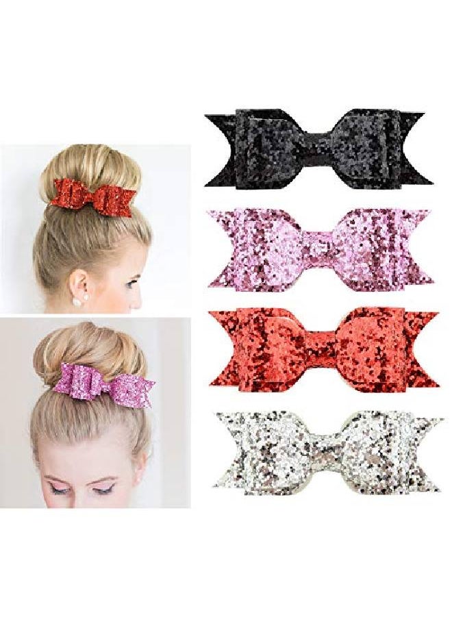 Queenland 4 Pieces Glitter Hair Clips Hair Bows Sequin Cheer Bows Hair Clip Hairpin Hair Barrette For Women Girls Teens375 Inchesmixed Color  - Image 2