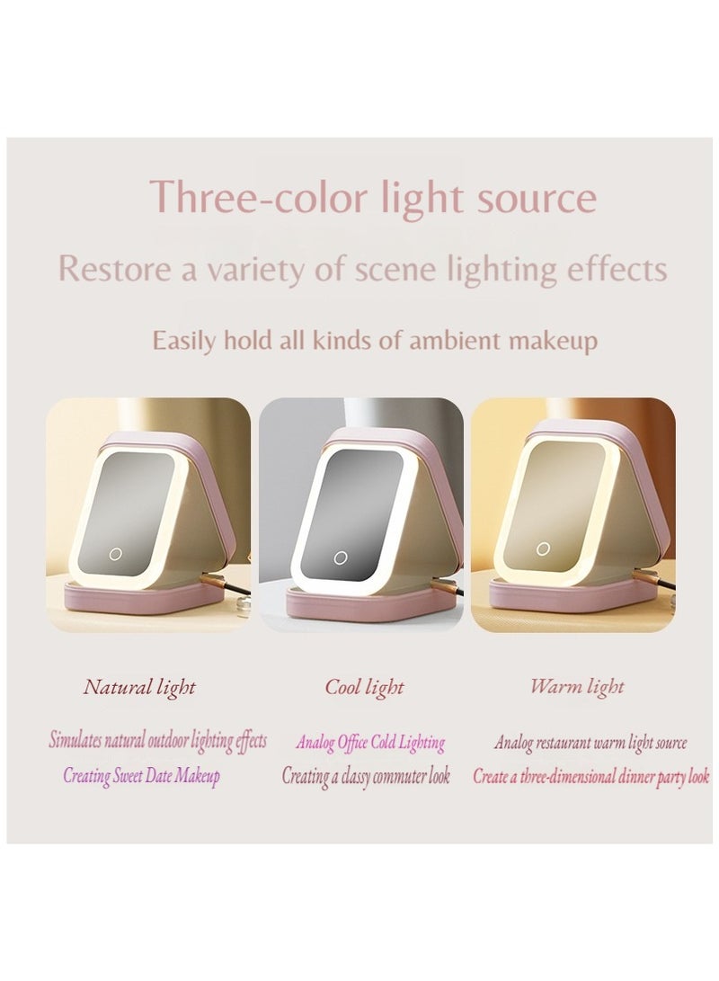 2 in 1 Jewelry Box, Travel Makeup Bag with LED Lighted, Make up Case with Lighting Mirror, Portable Cosmetic Bags, Beauty Tools Organizer, Rechargeable 3 Color Lights for Women（Pink）  - Image 2