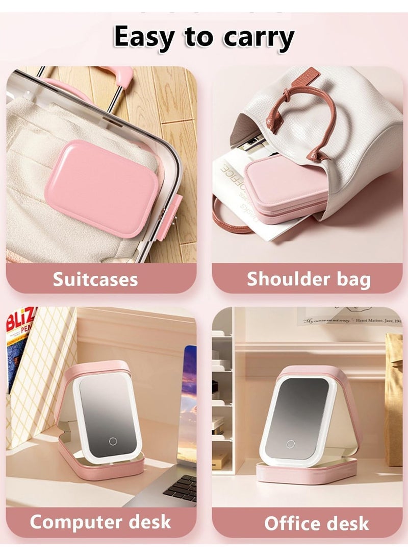 2 in 1 Jewelry Box, Travel Makeup Bag with LED Lighted, Make up Case with Lighting Mirror, Portable Cosmetic Bags, Beauty Tools Organizer, Rechargeable 3 Color Lights for Women（Pink）  - Image 4