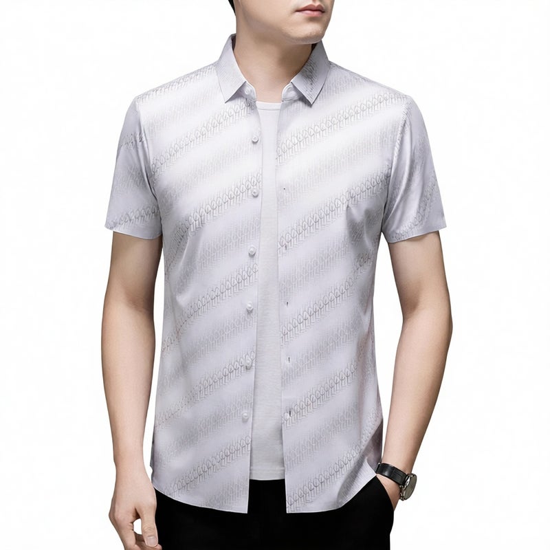 Men's Business Casual Ice Silk Striped Print Short Sleeve Shirt