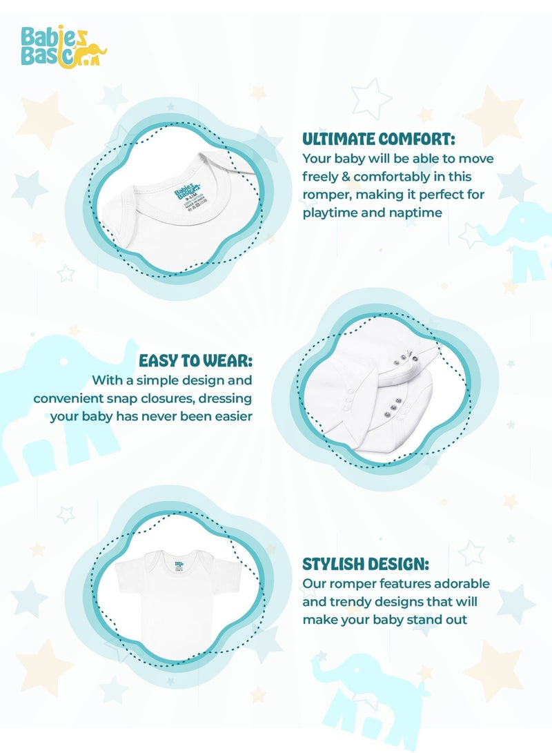 Babies Basic 100% Super Combed Cotton, Short Sleeves Romper/Bodysuit, For New Born To 24Months, Set Of 3 - White - Image 5