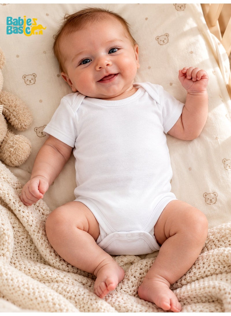 Babies Basic 100% Super Combed Cotton, Short Sleeves Romper/Bodysuit, For New Born To 24Months, Set Of 3 - White - Image 3