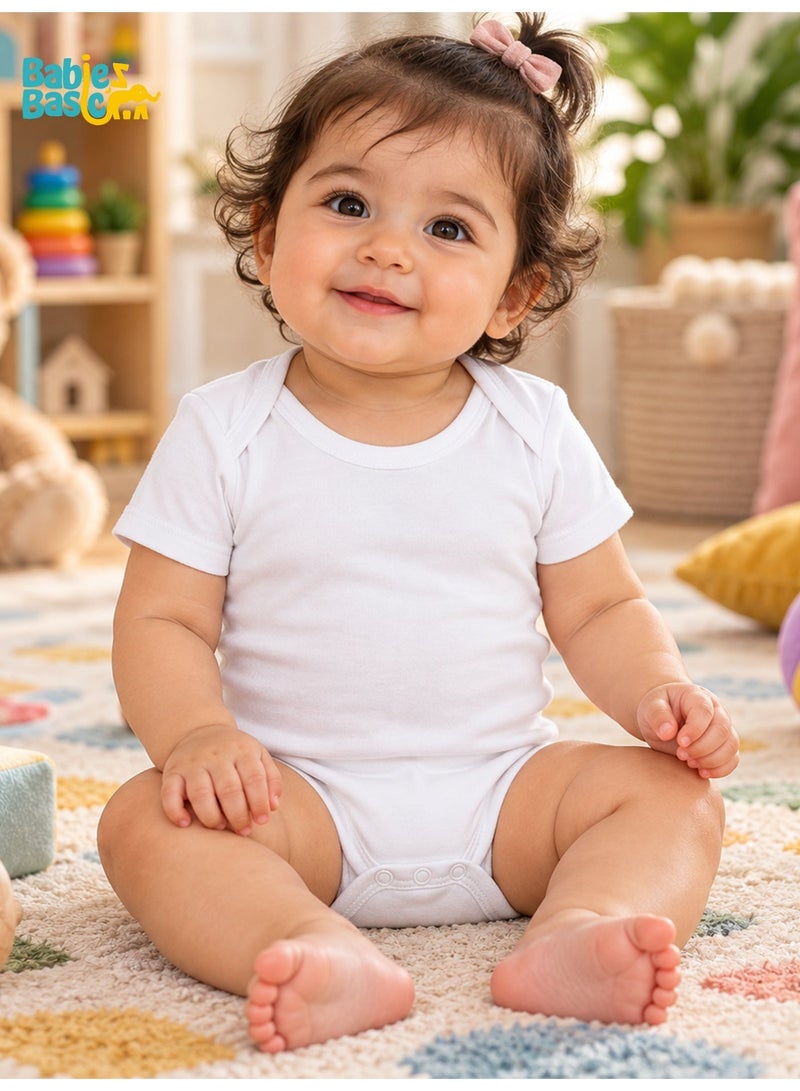 Babies Basic 100% Super Combed Cotton, Short Sleeves Romper/Bodysuit, For New Born To 24Months, Set Of 3 - White - Image 2
