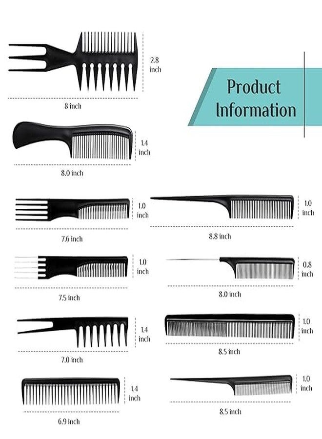 VIHANCO Hair Stylists Professional Styling Comb Set, Great for All Hair Types & Styles Comb set kit Multifunction Anti-Static Barbers Brush Combs Tool for Women Men Kids 10PCS OF 1 SET, BLACK - Image 2