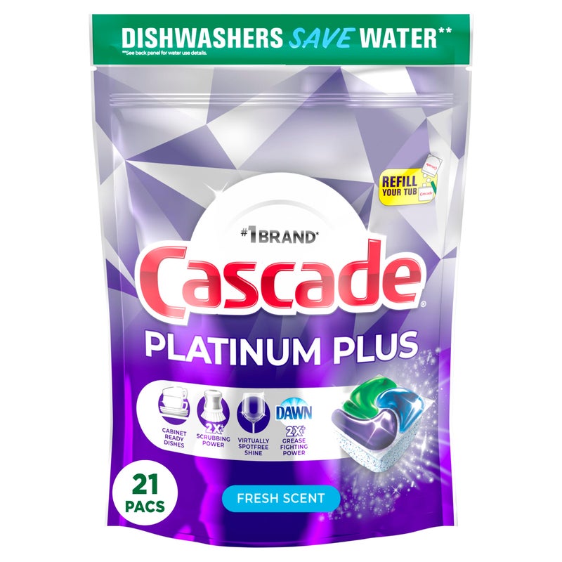 Cascade Platinum Plus Dishwasher Pods Dishwasher Detergent Dishwasher Soap Dish Tabs Dishwashing Tablets Dish Detergent Fresh Actionpacs 21 Count