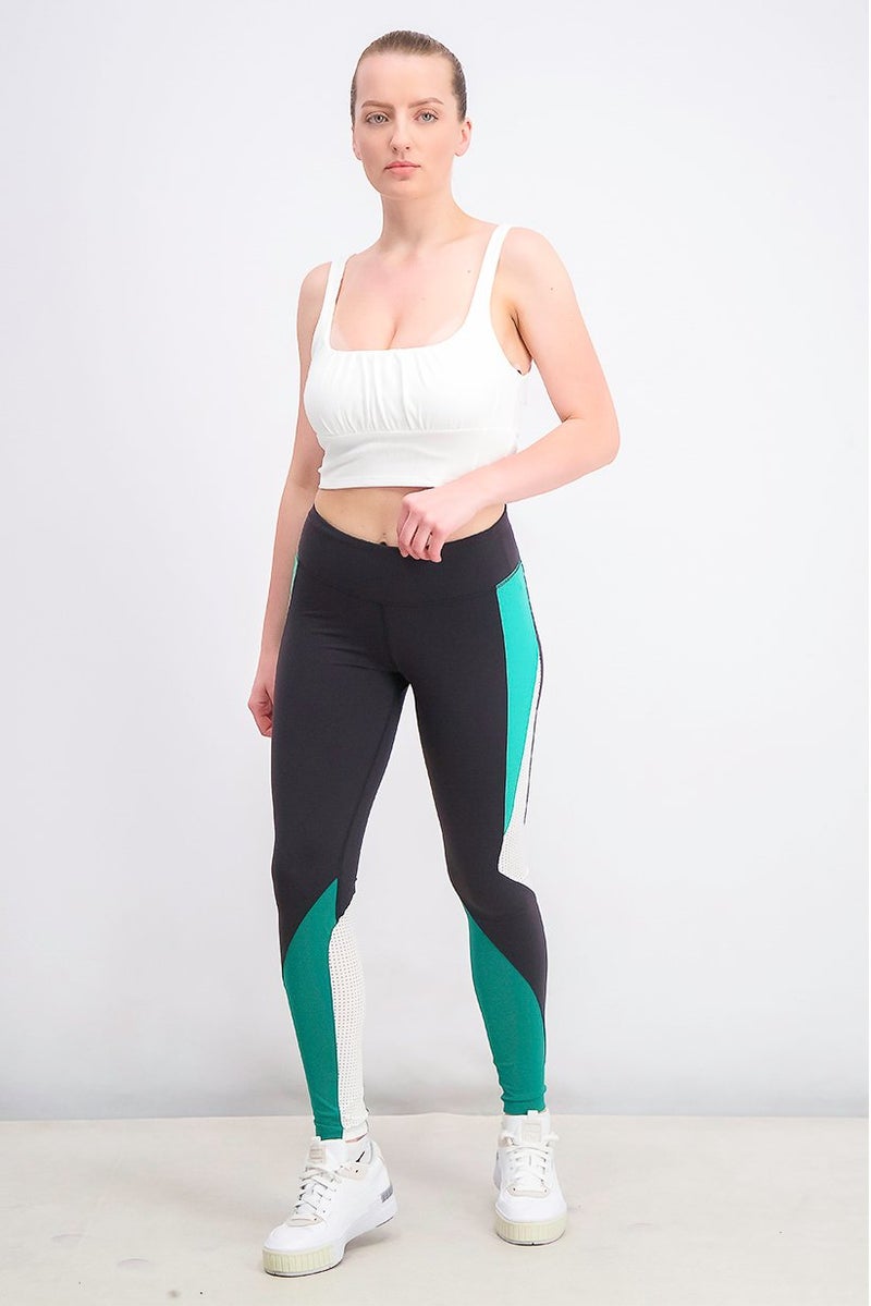 Reebok Womens Lux 2.0 Textured Tights, Black and Green - Image 3