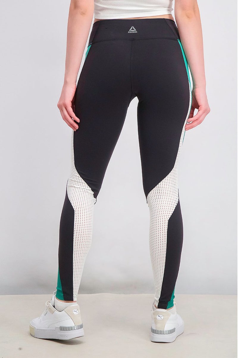 Reebok Womens Lux 2.0 Textured Tights, Black and Green - Image 2