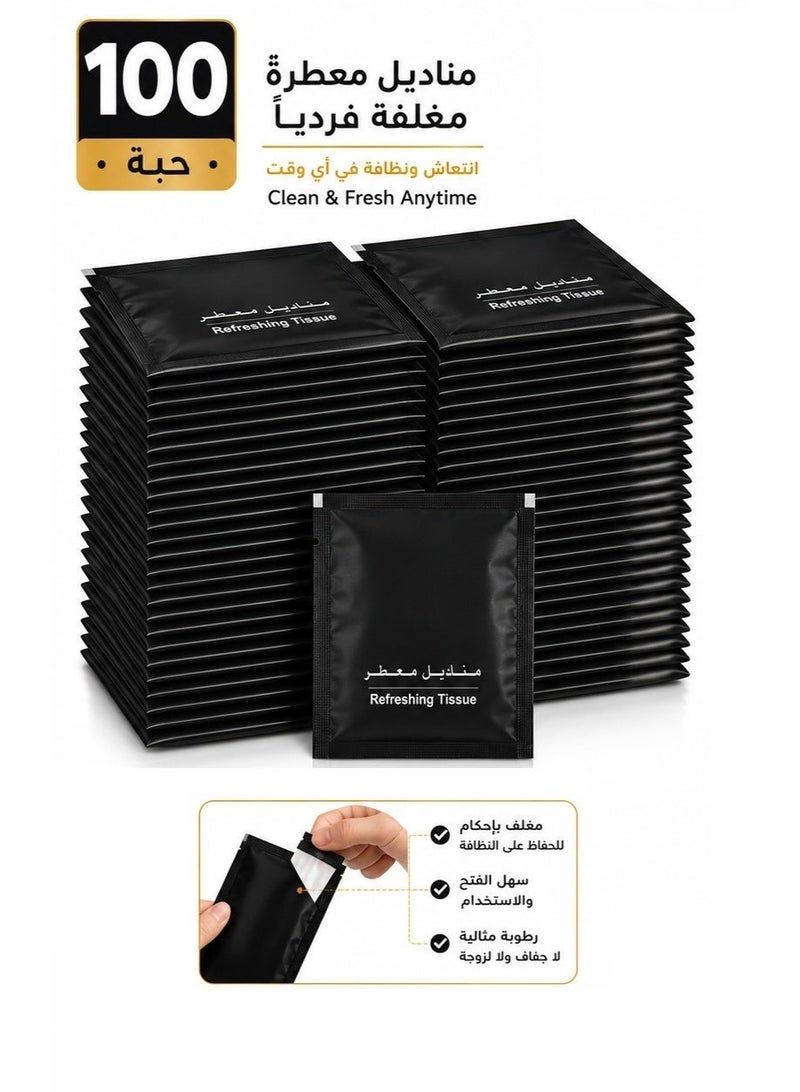 منديل معطر مغلف فردياً، للاستخدام مرة واحدة، مناسب للمطاعم والسفر والضيافة، عبوة 100 قطعة - Image 1
