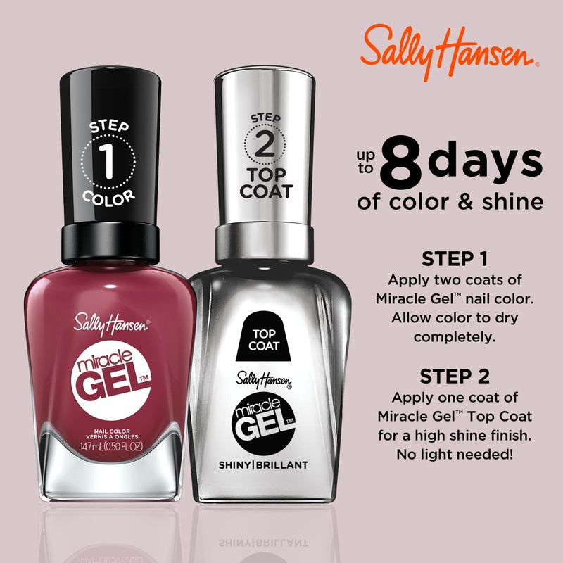 Sally Hansen طلاء أظافر سالي هانسن ميراكل جيل بجودة الصالون | تركيبة شبيهة بالجيل، نظام من خطوتين، لا حاجة لضوء UV، طويل الأمد | غير شفاف، لامع | 496 بيت، صلي، أحب | لون أظافر أحمر توت - Image 2