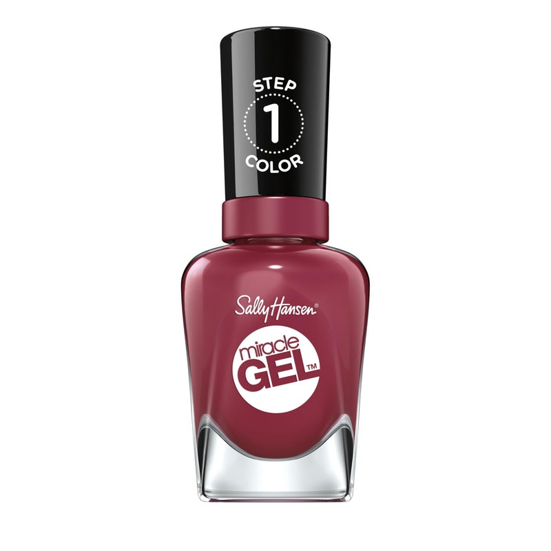 Sally Hansen طلاء أظافر سالي هانسن ميراكل جيل بجودة الصالون | تركيبة شبيهة بالجيل، نظام من خطوتين، لا حاجة لضوء UV، طويل الأمد | غير شفاف، لامع | 496 بيت، صلي، أحب | لون أظافر أحمر توت - Image 1