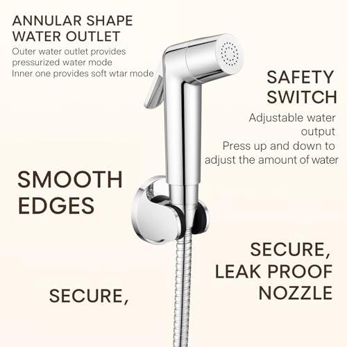 HOMEMATES Silver ABS Handheld Health Faucet Jet Spray Set, High-Pressure Toilet Sprayer with 1.2m Hose, Leakproof Nozzle, Wall Hook & Screws for Bathroom Hygiene - Image 4