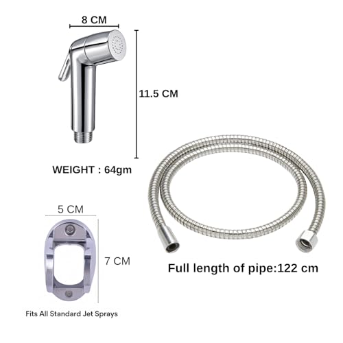 HOMEMATES Silver ABS Handheld Health Faucet Jet Spray Set, High-Pressure Toilet Sprayer with 1.2m Hose, Leakproof Nozzle, Wall Hook & Screws for Bathroom Hygiene - Image 2