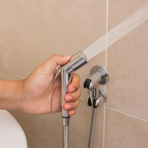 HOMEMATES Silver ABS Handheld Health Faucet Jet Spray Set, High-Pressure Toilet Sprayer with 1.2m Hose, Leakproof Nozzle, Wall Hook & Screws for Bathroom Hygiene - Image 5
