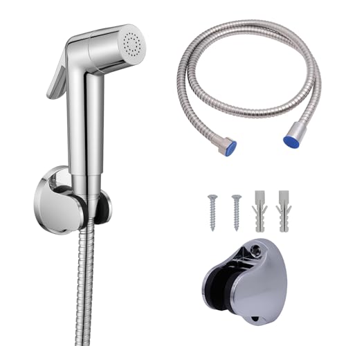 HOMEMATES Silver ABS Handheld Health Faucet Jet Spray Set, High-Pressure Toilet Sprayer with 1.2m Hose, Leakproof Nozzle, Wall Hook & Screws for Bathroom Hygiene - Image 1
