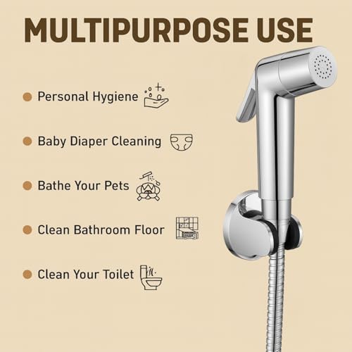 HOMEMATES Silver ABS Handheld Health Faucet Jet Spray Set, High-Pressure Toilet Sprayer with 1.2m Hose, Leakproof Nozzle, Wall Hook & Screws for Bathroom Hygiene - Image 3