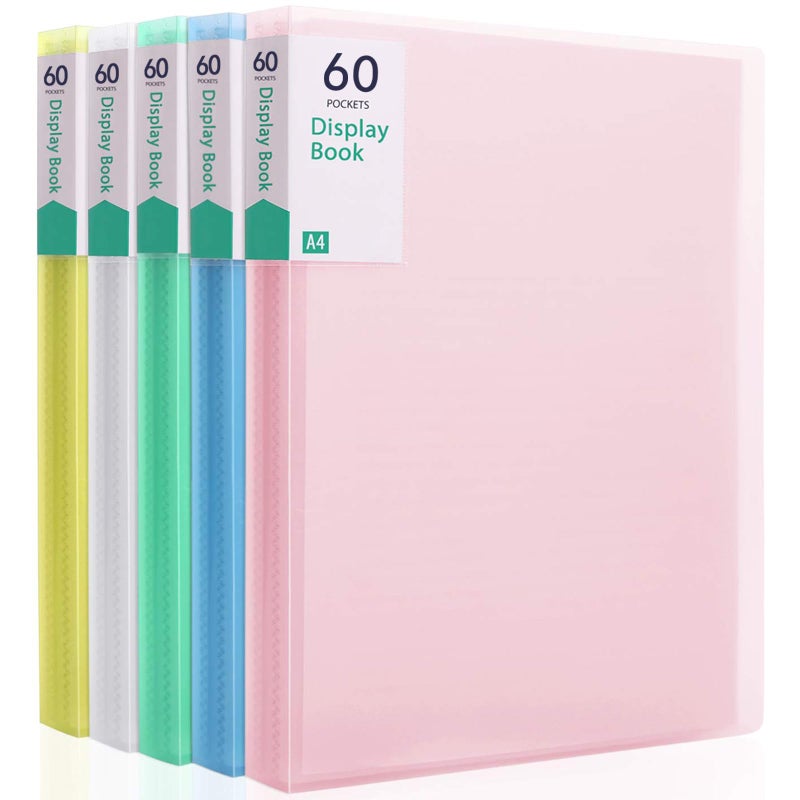 Phyxin 60Pocket Portfolio Binder Organizer Binder Sheet Protectors 85 x 11 Displaying 120 Page Plastic Folders for Documents Document Organizer for Concert Artwork School Office Use 5 Pack