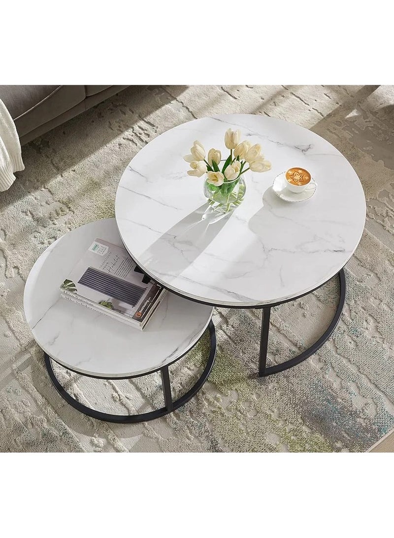 DubaiGallery Coffee Table Set of 2, Living Room Table Round, Living Room Table Gold, Coffee Table Gold Marble for Living Room and Bedroom Tables, Coffee Tables, Living... - Image 3